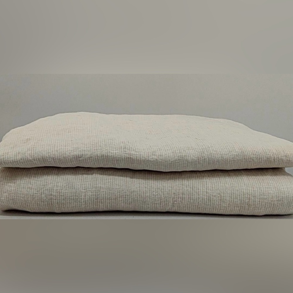 New Quince Duvet European Linen Natural/White Mini Pinstripe